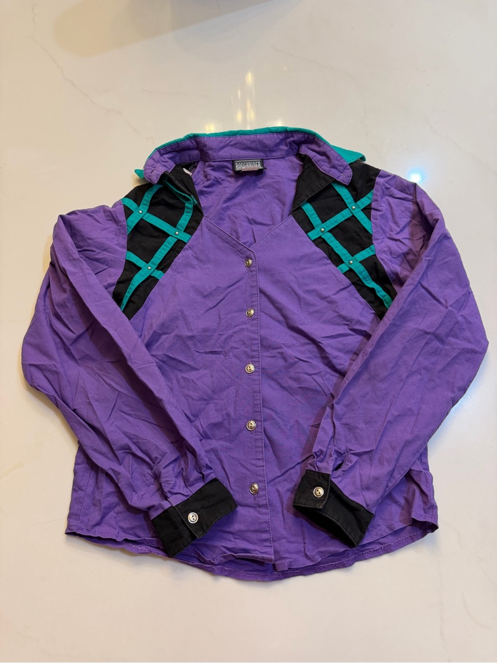 Purple Women's Button-Up Shirt with Teal Accent